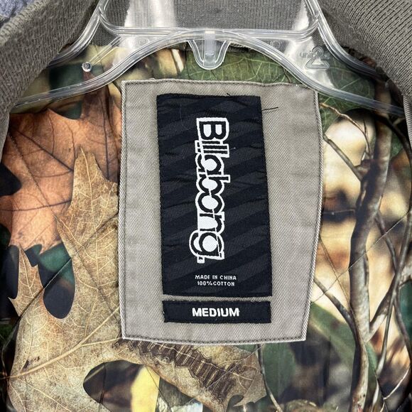 Billabong Jacket Mens Medium Green Hooded Full Zip Lined Parka Outdoor Coat Camo - Picture 14 of 16